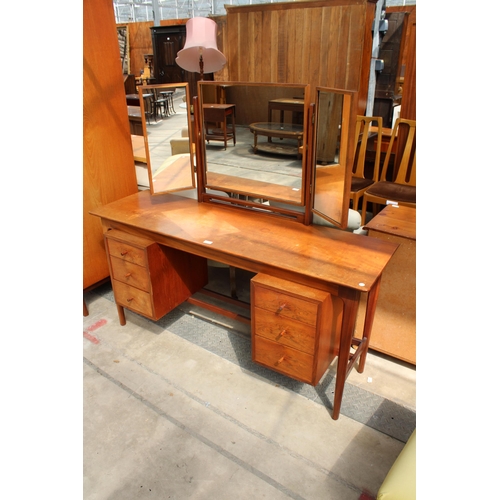 2970 - A RETRO TEAK A YOUNGER LTD TWIN PEDESTAL DRESSING TABLE, 60