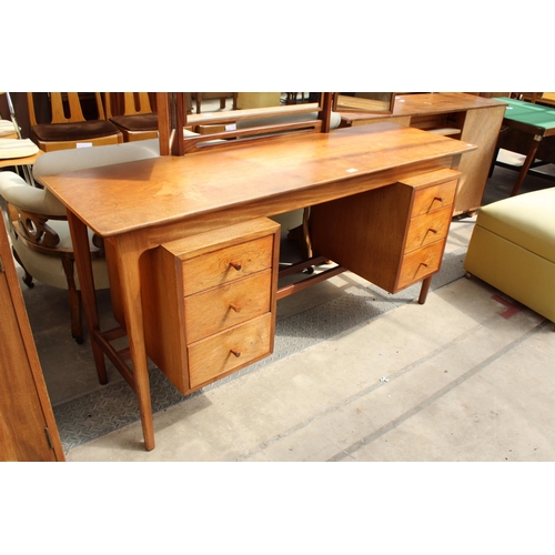 2970 - A RETRO TEAK A YOUNGER LTD TWIN PEDESTAL DRESSING TABLE, 60