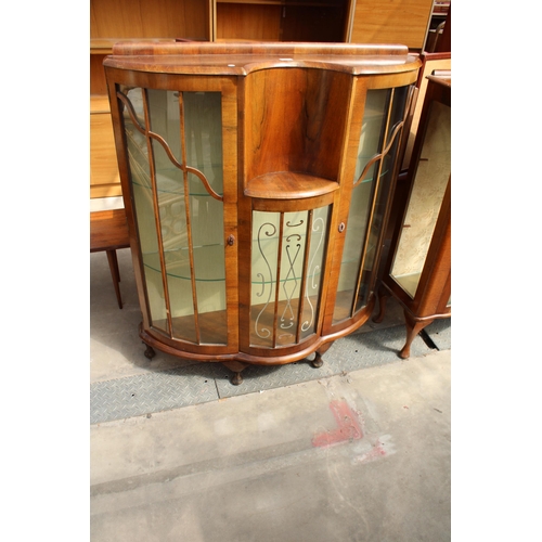 2980 - A MID 20TH CENTURY WALNUT CHINA CABINET BOW AND INVERTED BOW FRONT CHINA CABINET, 42