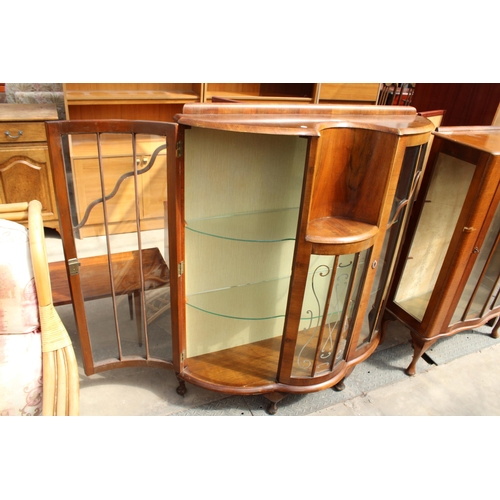 2980 - A MID 20TH CENTURY WALNUT CHINA CABINET BOW AND INVERTED BOW FRONT CHINA CABINET, 42