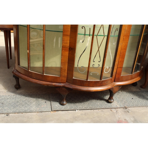 2980 - A MID 20TH CENTURY WALNUT CHINA CABINET BOW AND INVERTED BOW FRONT CHINA CABINET, 42