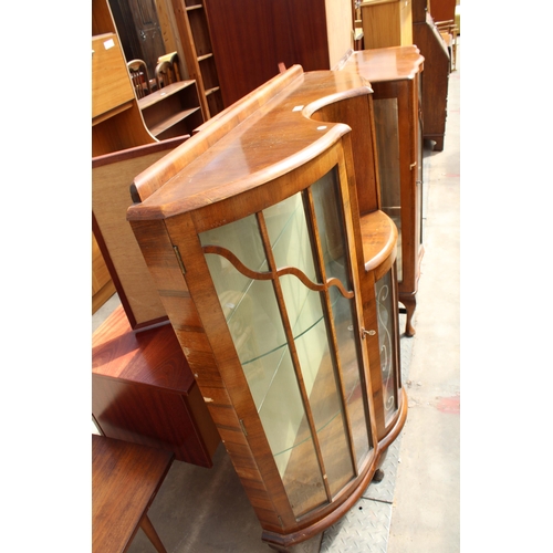 2980 - A MID 20TH CENTURY WALNUT CHINA CABINET BOW AND INVERTED BOW FRONT CHINA CABINET, 42