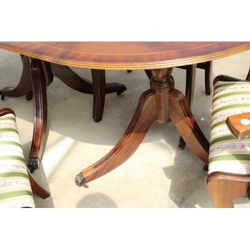 2984 - A MAHOGANY REGENCY STYLE 'MANDER' EXTENDING TWIN PEDESTAL DINING TABLE, 64