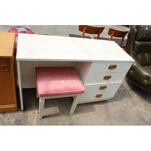 2844 - A WHITE SINGLE PEDESTAL DRESSING TABLE AND STOOL