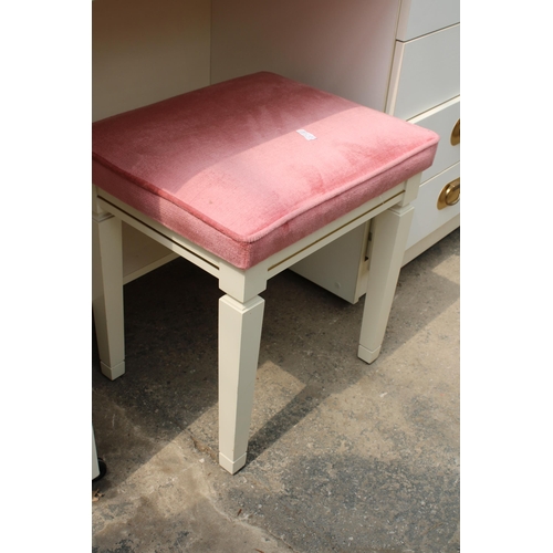 2844 - A WHITE SINGLE PEDESTAL DRESSING TABLE AND STOOL