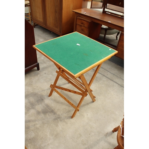 2997 - A PINE FOLDING CARD TABLE WITH GREEN BAIZE TOP