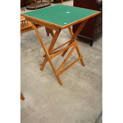 2997 - A PINE FOLDING CARD TABLE WITH GREEN BAIZE TOP