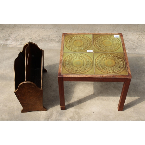 3004 - A RETRO TEAK TILED TOP LAMP TABLE AND TWO DIVISION MAGAZINE RACK