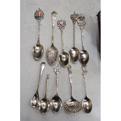 54 - SEVERAL HALLMARKED BIRMINGHAM SOUVENIR SPOONS TO ALSO INCLUDE TWO HALLMARKED SHEFFIELD AND ONE CHEST... 