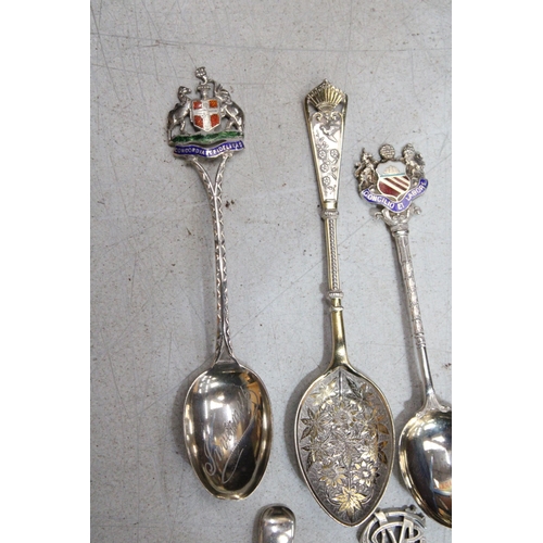 54 - SEVERAL HALLMARKED BIRMINGHAM SOUVENIR SPOONS TO ALSO INCLUDE TWO HALLMARKED SHEFFIELD AND ONE CHEST... 