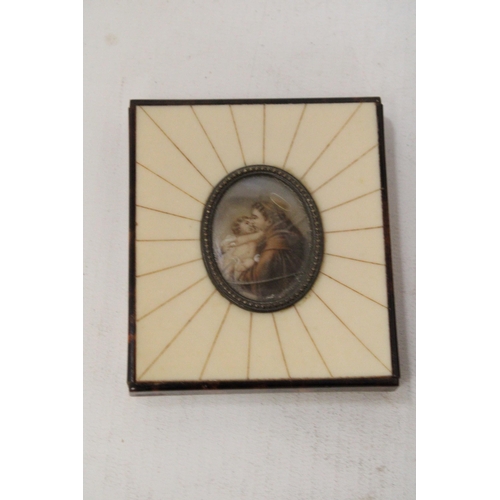 65 - TWO VINTAGE FRAMED MINIATURE PORTRAITS TO INCLUDE ST ANTHONY OF PADUA WITH CHRIST CHILD AND ESTHER S... 