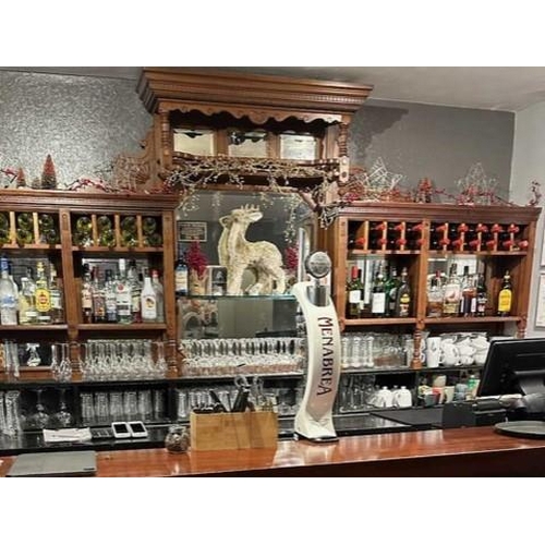 2871 - A LARGE VICTORIAN OVERMANTEL/BAR FITTING WITH MIRRORED SECTIONS, STORAGE SHELVES AND BAR TOP, 80