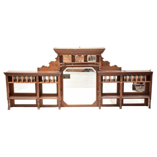 2871 - A LARGE VICTORIAN OVERMANTEL/BAR FITTING WITH MIRRORED SECTIONS, STORAGE SHELVES AND BAR TOP, 80