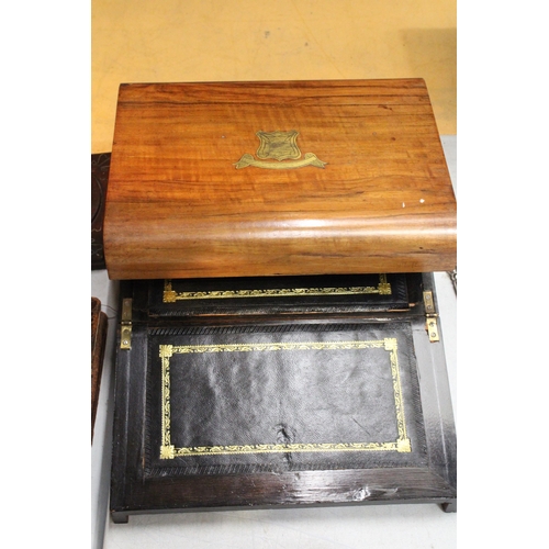 58 - A 19TH CENTURY WALNUT AND BRASS BANDED WRITING SLOPE