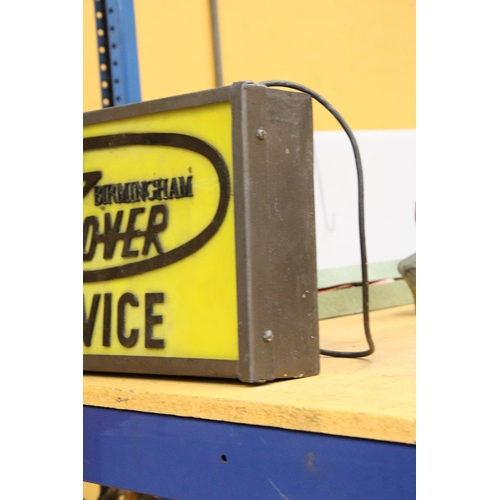 66 - AN ILLUMINATED LAND ROVER BIRMINGHAM ENGLAND SERVICE SIGN - 52 X 28 CM