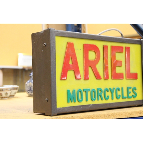 69 - AN ILLUMINATED ARIEL MOTORCYCLES SIGN - 41.5 CM X 24.5 CM