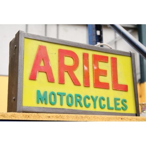 69 - AN ILLUMINATED ARIEL MOTORCYCLES SIGN - 41.5 CM X 24.5 CM