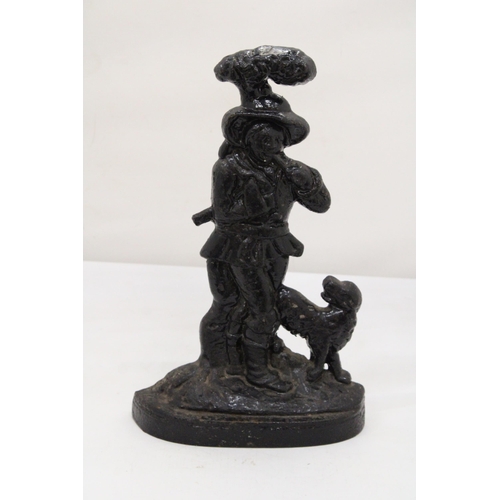 219 - A VINTAGE CAST MAN AND DOG DOOR STOP, HEIGHT 38CM