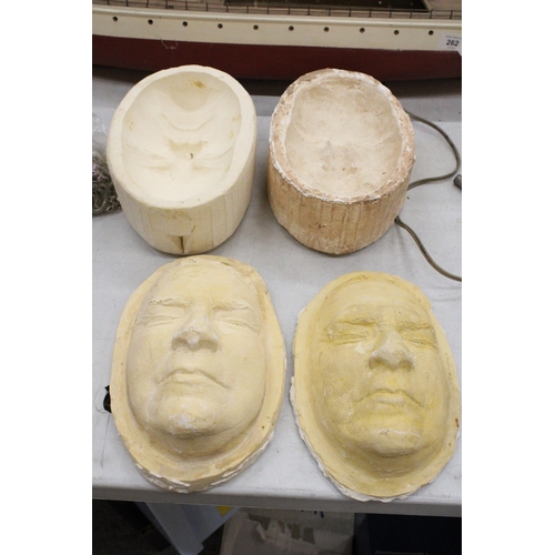 263 - TWO PLASTER OF PARIS 'DEATH MASKS' WITH THE MOULDS