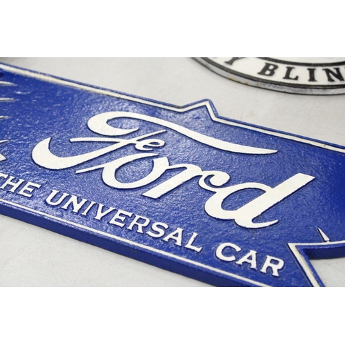 296 - A CAST BLUE FORD SIGN, 38CM X 16CM