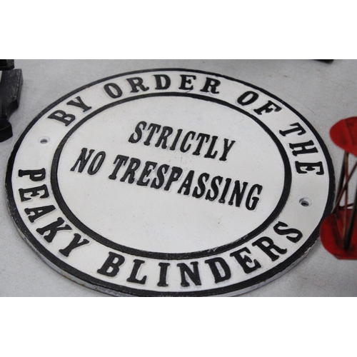 297 - A CAST PEAKY BLINDERS SIGN - NO TRESSPASSING, DIAMETER 24CM