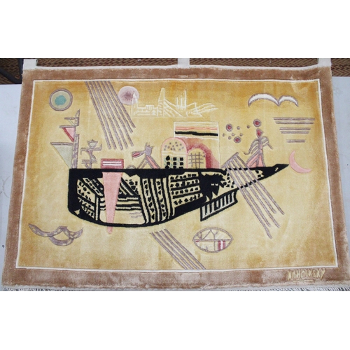 372 - A MODERN SILK RUG AFTER WASSILY KANDINSKY DEPICTING THE CHINA WALL PICTURE - APPROX 92 X 83 CM