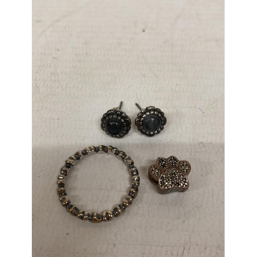 464 - A PAIR OF STAMPED 925 PANDORA EARRINGS IN ORIGINAL BOX TOGETHER WITH A PANDORA 925 CHARM AND LOVEHEA... 