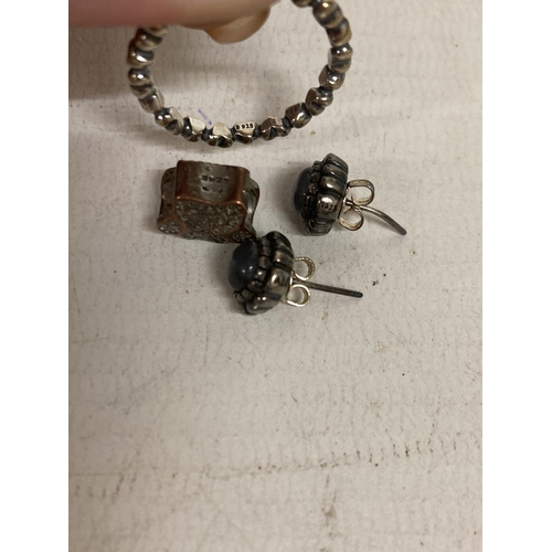 464 - A PAIR OF STAMPED 925 PANDORA EARRINGS IN ORIGINAL BOX TOGETHER WITH A PANDORA 925 CHARM AND LOVEHEA... 