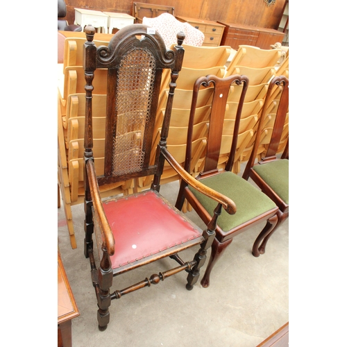 2725 - AN OAK JACOBEAN STYLE ELBOW CHAIR