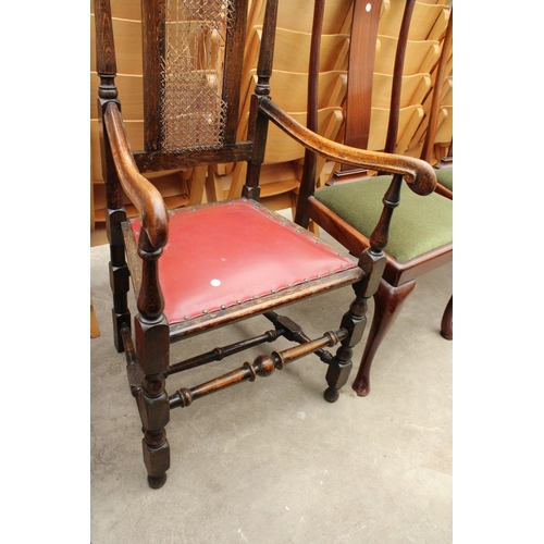 2725 - AN OAK JACOBEAN STYLE ELBOW CHAIR