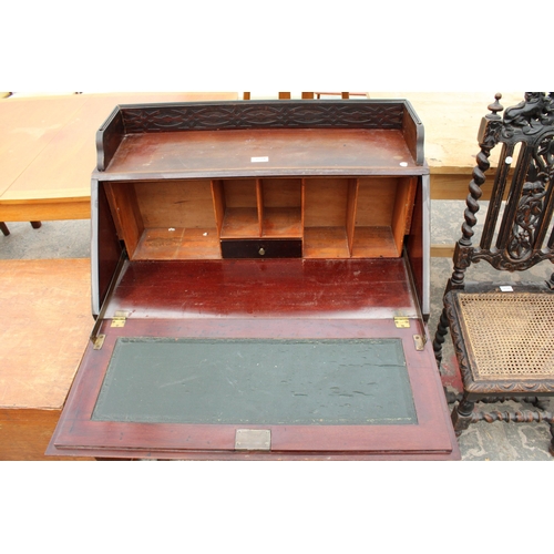 2759 - AN EDWARDIAN MAHOGANY BUREAU WITH GALLERY BACK ON CABRIOLE LEGS