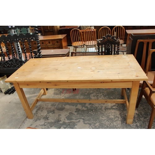 2777 - A PINE KITCHEN TABLE ON SQUARE LEGS WITH SINGLE DRAWER, 71