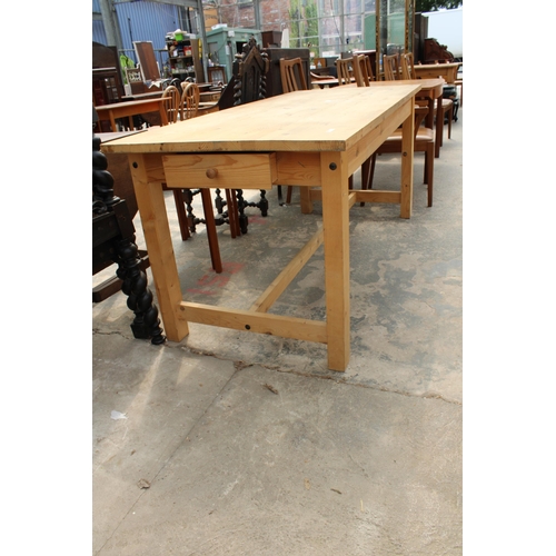 2777 - A PINE KITCHEN TABLE ON SQUARE LEGS WITH SINGLE DRAWER, 71