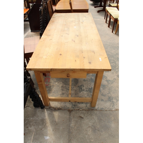 2777 - A PINE KITCHEN TABLE ON SQUARE LEGS WITH SINGLE DRAWER, 71