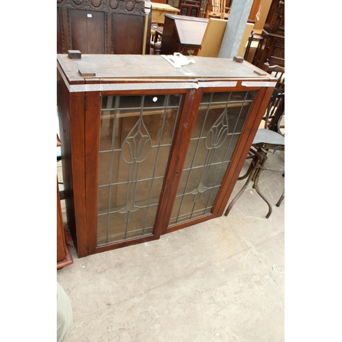 2804 - AN EARLY 20TH CENTURY GLAZED AND LEADED BOOKCASE TOP, 40