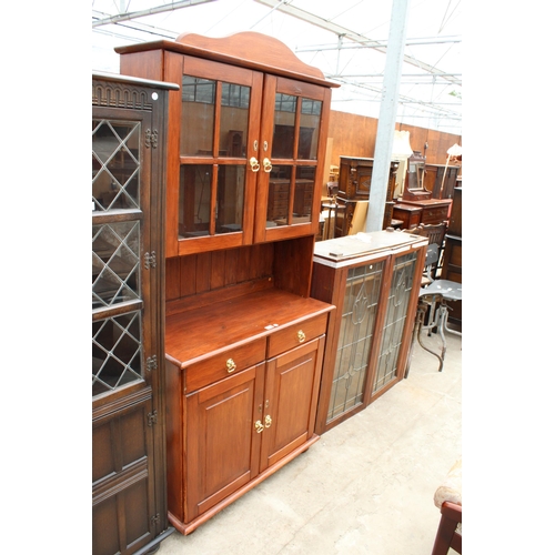 2805 - A PAINTED PINE DRESSER WITH GLAZED UPPER PORTION, 35