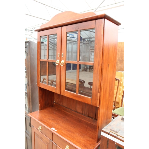 2805 - A PAINTED PINE DRESSER WITH GLAZED UPPER PORTION, 35