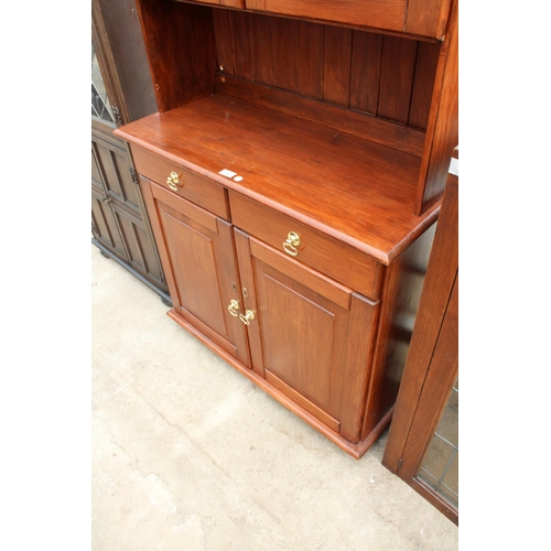 2805 - A PAINTED PINE DRESSER WITH GLAZED UPPER PORTION, 35