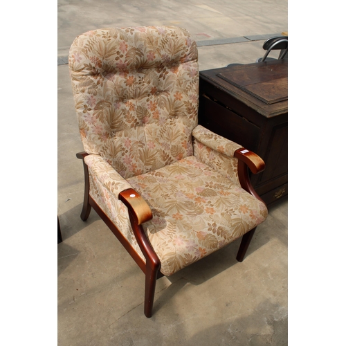 2814 - A FIRESIDE CHAIR WITH FLORAL UPHOLSTERY