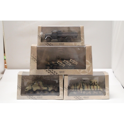 343 - FOUR ATLAS EDITIONS COLLECTION MILITARY VEHICLES TO INCLUDE Kfz 305 TRUCK, SdKfz 234/2 PUMA TANK, PA... 