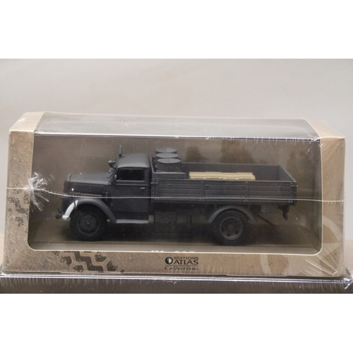 343 - FOUR ATLAS EDITIONS COLLECTION MILITARY VEHICLES TO INCLUDE Kfz 305 TRUCK, SdKfz 234/2 PUMA TANK, PA... 