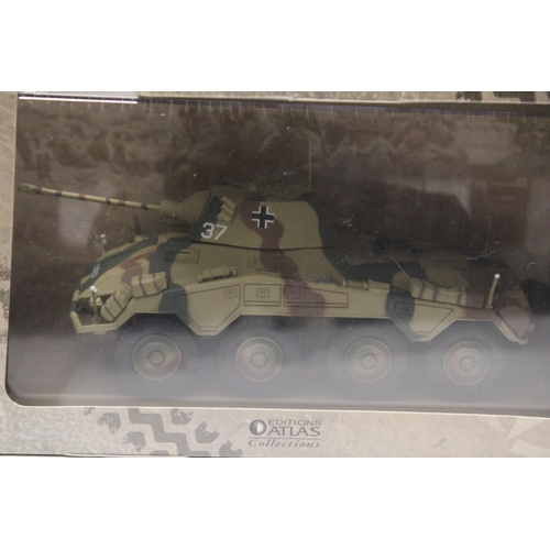 343 - FOUR ATLAS EDITIONS COLLECTION MILITARY VEHICLES TO INCLUDE Kfz 305 TRUCK, SdKfz 234/2 PUMA TANK, PA... 