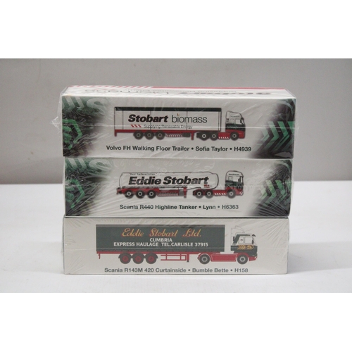 345 - THREE ATLAS EDITIONS SPECIAL EDITION EDDIE STOBART COLLECTOR'S MODELS 1/76 SCALE TO INCLUDE, A SCANI... 