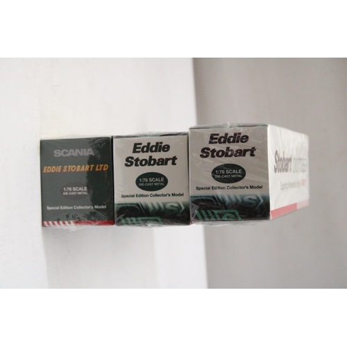 345 - THREE ATLAS EDITIONS SPECIAL EDITION EDDIE STOBART COLLECTOR'S MODELS 1/76 SCALE TO INCLUDE, A SCANI... 