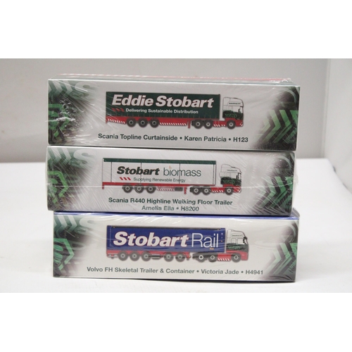 346 - THREE ATLAS EDITIONS EDDIE STOBART SPECIAL EDITION COLLECTOR'S MODELS 1/76 SCALE TO INCLUDE, A SCANI... 