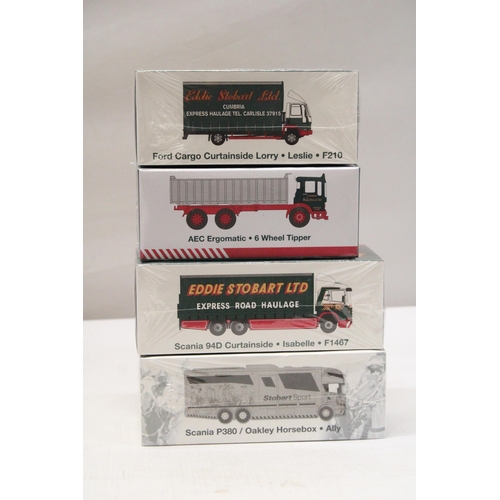 349 - FOUR ATLAS EDITIONS EDDIE STOBART SPECIAL EDITION COLLECTOR'S MODELS 1/76 SCALE TO INCLUDE, SCANIA O... 