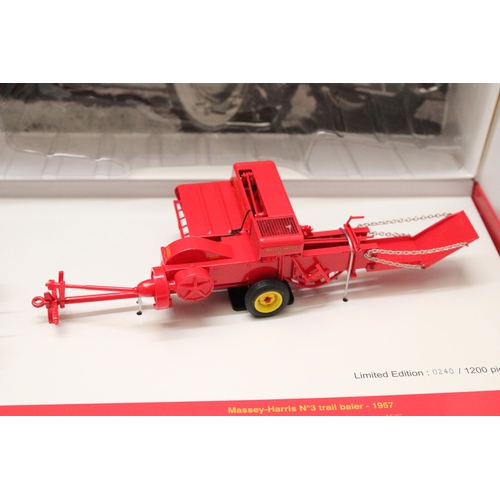 402 - A UNIVERSAL HOBBIES MASSEY FERGUSON 35 DELUXE, 1957 WITH A MASSEY-HARRIS NO. 3 TRAIL BALER, 1957, LI... 