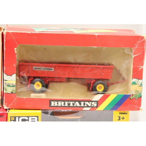 405 - FOUR BRITAINS 1:32 SCALE MODELS TO INCLUDE A JCB FSTRAC 4220 TRACTOR, AN IFOR WILLIAMS TA510T TRI-AX... 