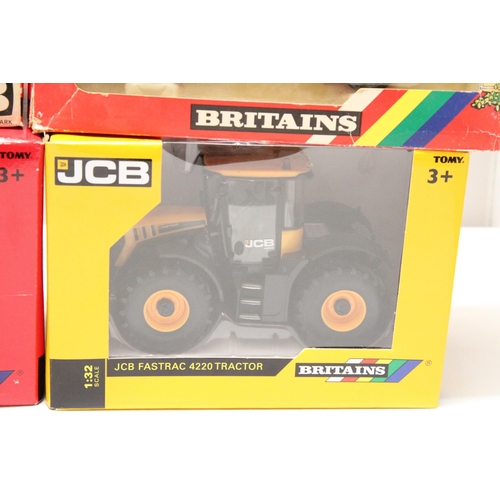 405 - FOUR BRITAINS 1:32 SCALE MODELS TO INCLUDE A JCB FSTRAC 4220 TRACTOR, AN IFOR WILLIAMS TA510T TRI-AX... 