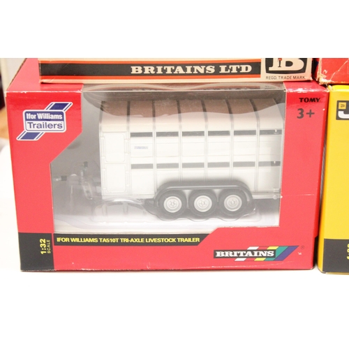 405 - FOUR BRITAINS 1:32 SCALE MODELS TO INCLUDE A JCB FSTRAC 4220 TRACTOR, AN IFOR WILLIAMS TA510T TRI-AX... 